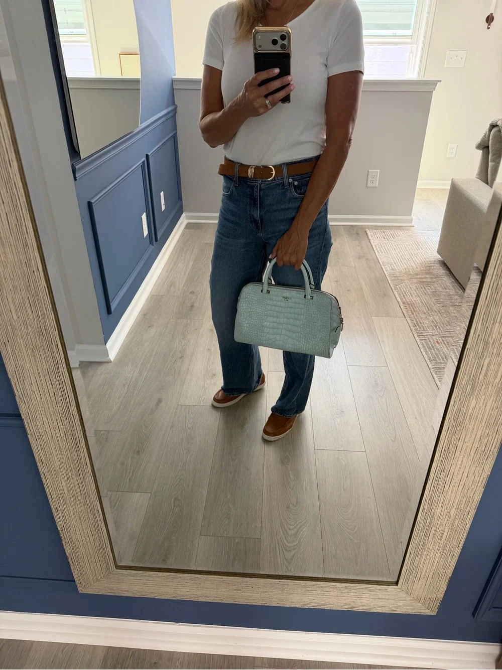 GUESS Croc-Embossed Pale Blue Satchel